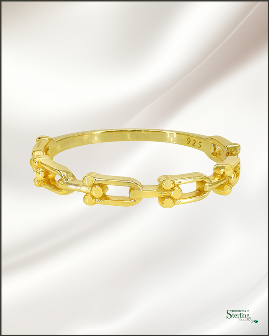 Sterling Silver Delicate U Link Ring Band in Gold