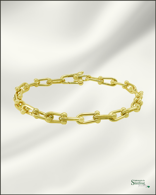 Solid Sterling Silver U Link Hardware Bracelet in Gold