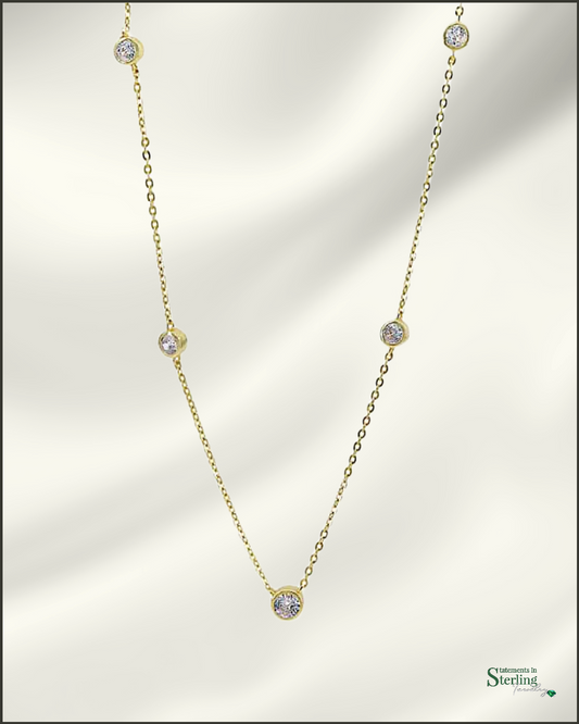 Sterling Silver Cubic Zirconia Station Necklace in Gold