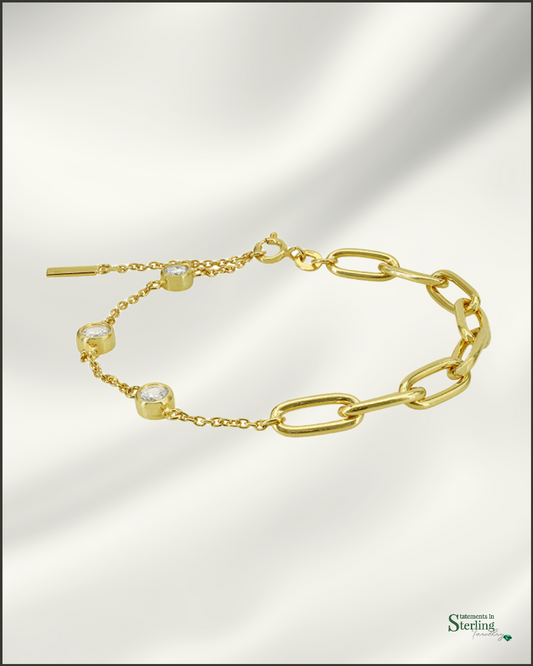 Sterling Silver Cubic Zirconia Modern Bracelet in Gold