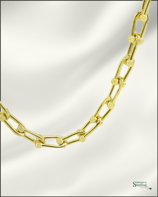 Solid Sterling Silver U Link Hardware Necklace in Gold