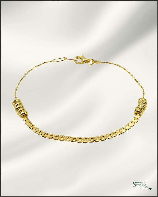 Sterling Silver Italian Double Link Rondelle Bead Bracelet in Gold