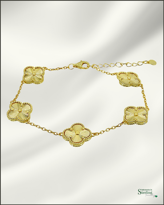 Sterling Silver Clover Station Bracelet in Gold