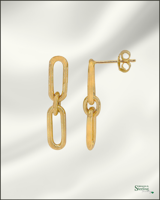 Sterling Silver Paperclip Link Earrings in Gold