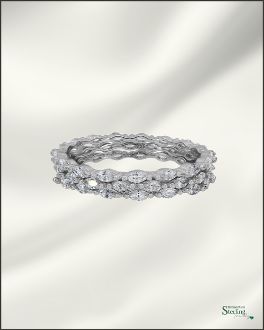 Sterling Silver Cubic Zirconia Fancy Ring Stacking Set