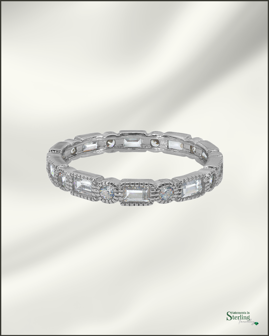 Sterling Silver Cubic Zirconia Art Deco Eternity Ring