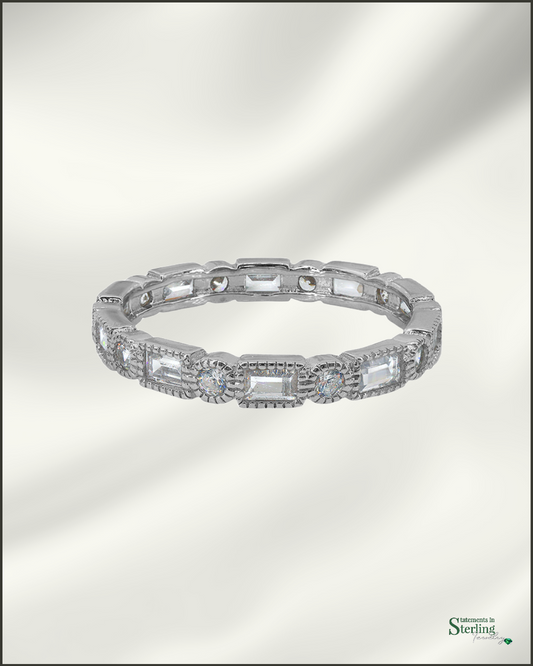 Sterling Silver Cubic Zirconia Art Deco Eternity Ring