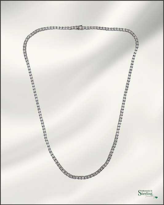 Sterling Silver Round Cubic Zirconia Tennis Necklace in Rhodium