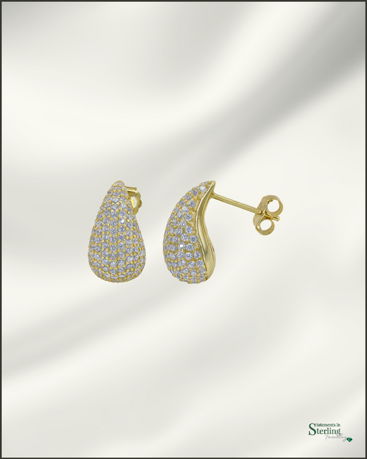 Sterling Silver Teardrop Sparkle Earrings in Gold