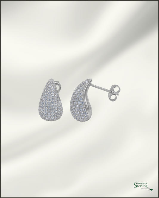 Sterling Silver Teardrop Sparkle Earrings in Rhodium