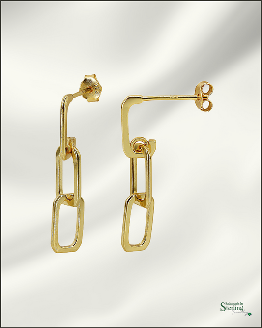 Sterling Silver Modern Link Earrings in Gold