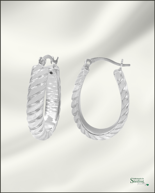 Sterling Silver Twisted Hoop Earrings in Rhodium