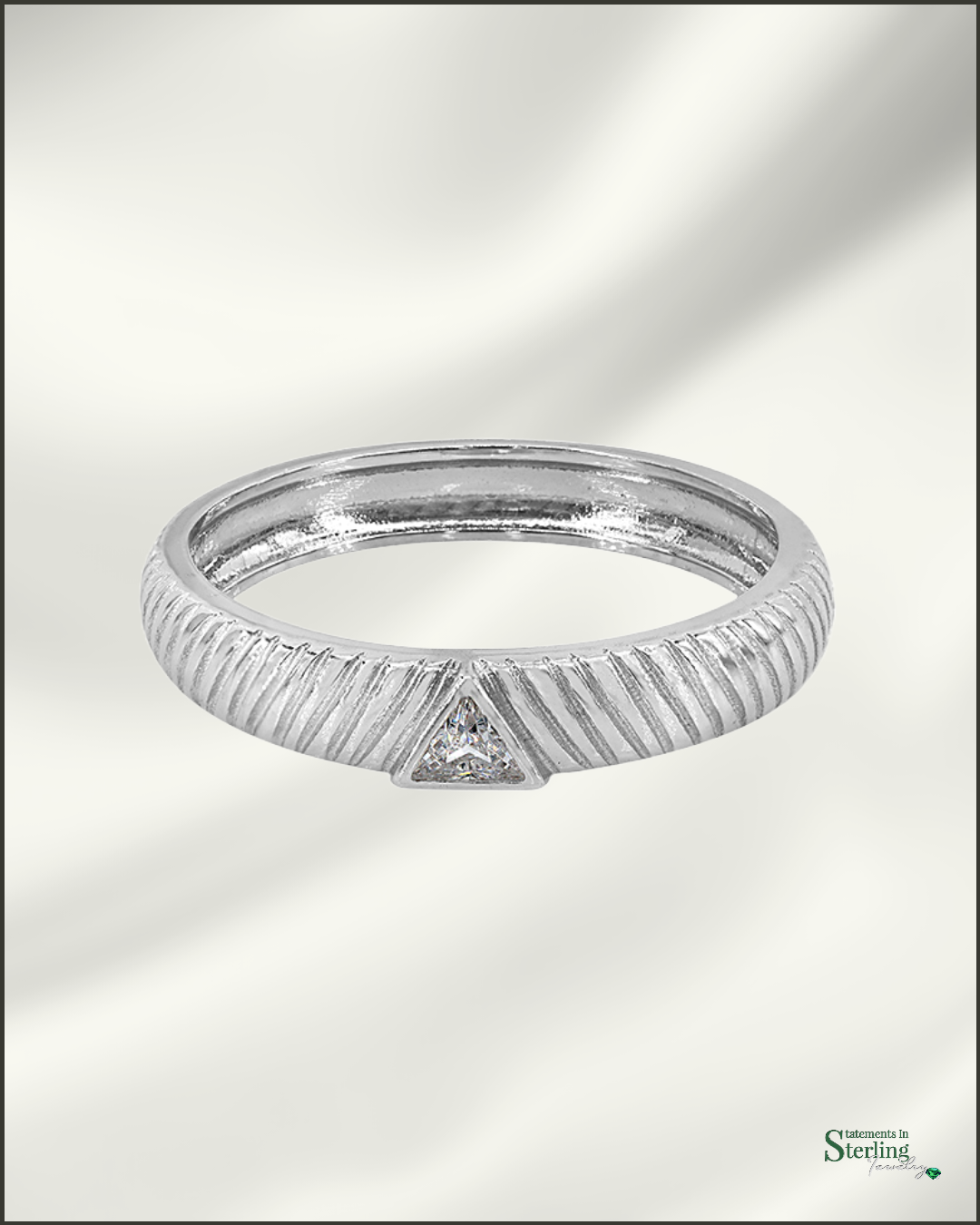 Sterling Silver Art Deco Ring Band with Cubic Zirconia