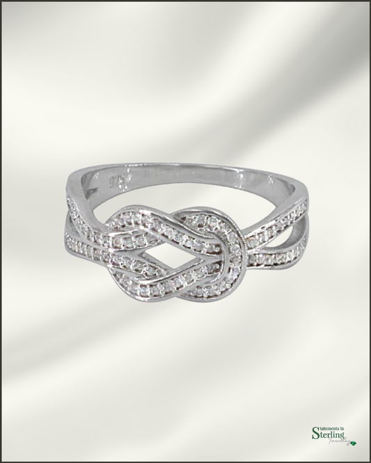 Sterling Silver and Cubic Zirconia Love Knot Ring