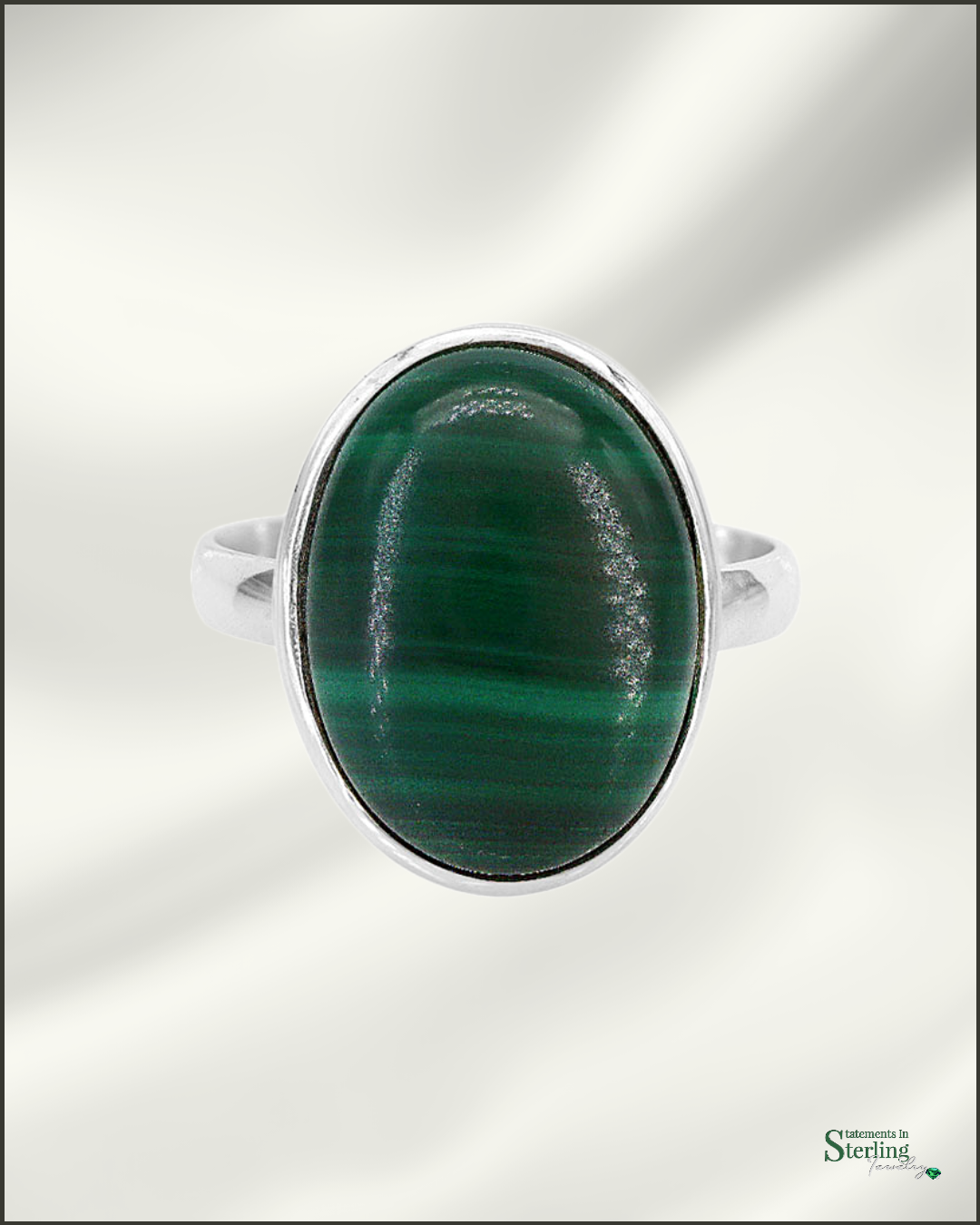 Gemstone and Sterling Silver Oval Ring in Malachite