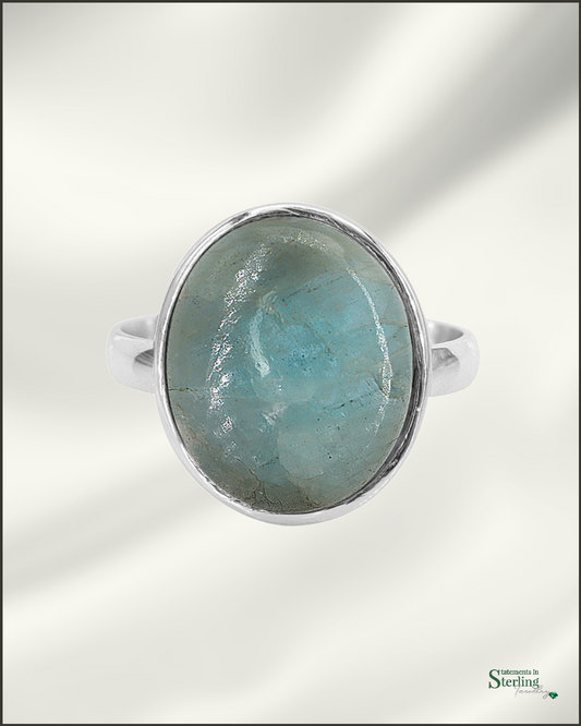 Gemstone and Sterling Silver Oval Ring in Aquamarine