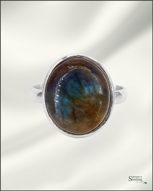 Gemstone and Sterling Silver Oval Ring in Labradorite