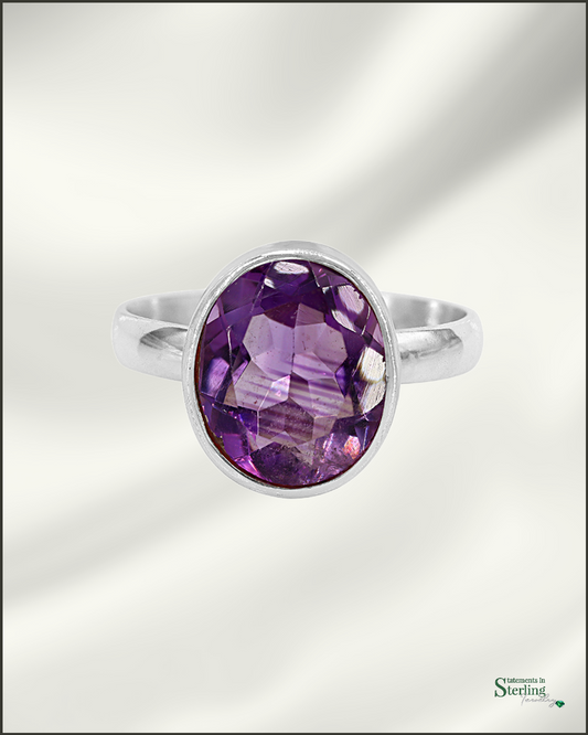 Gemstone and Sterling Silver Oval Ring in Amethyst