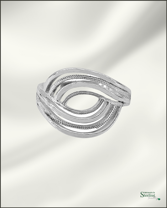 Sterling Silver Textured Marquis Swirl Ring