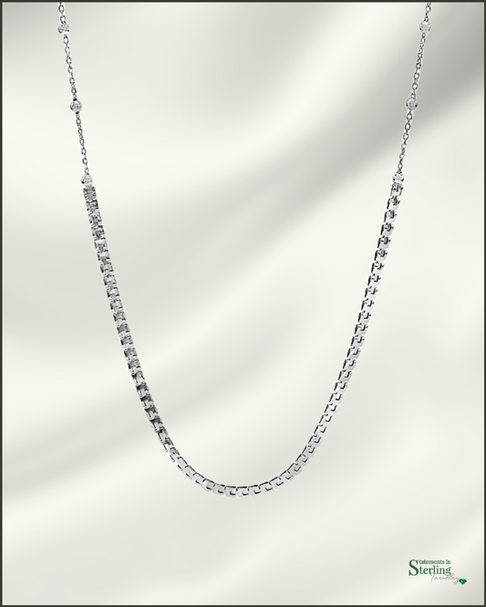 Sterling Silver Italian Double Link Necklace in Rhodium