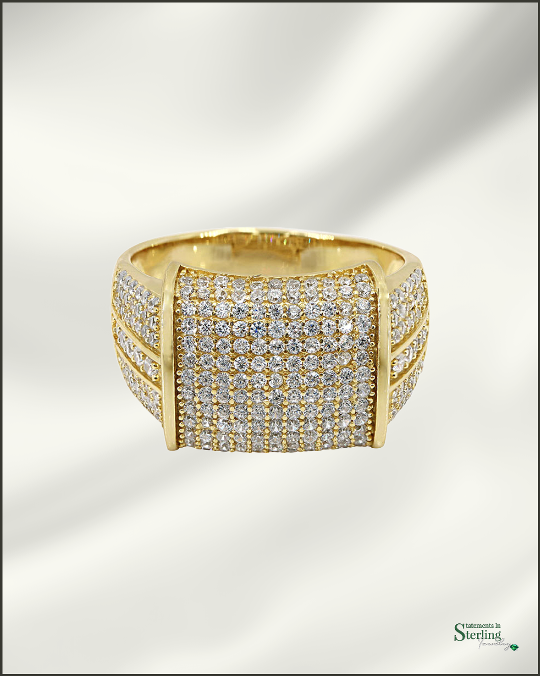 Sterling Silver Men's High Roller Ring with Cubic Zirconia in Gold