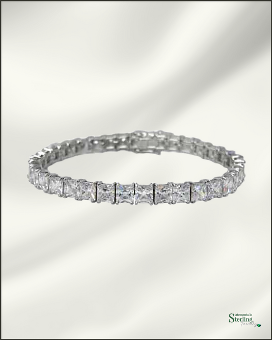 Sterling Silver Square Cut Cubic Zirconia Tennis Bracelet