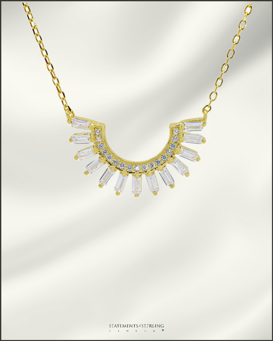 Sterling Silver and Cubic Zirconia Sunshine Necklace in 14k Gold Vermeil
