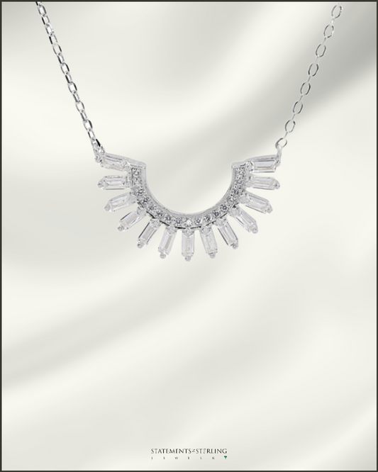 Sterling Silver and Cubic Zirconia Sunshine Necklace in Rhodium