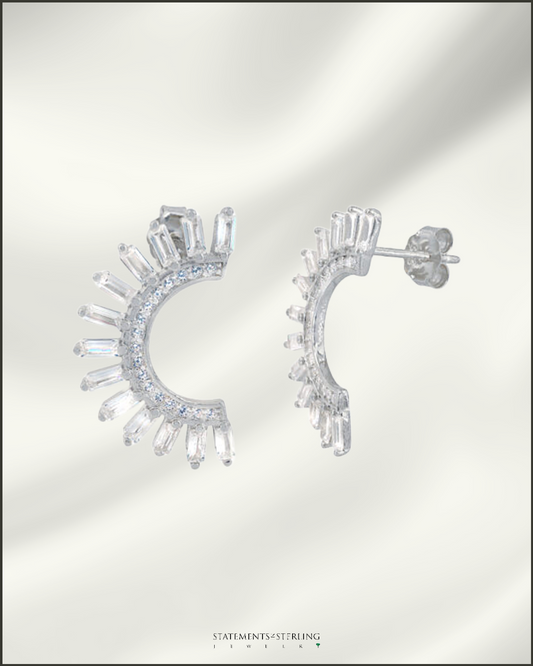 Sterling Silver and Cubic Zirconia Sunshine Earrings in Rhodium