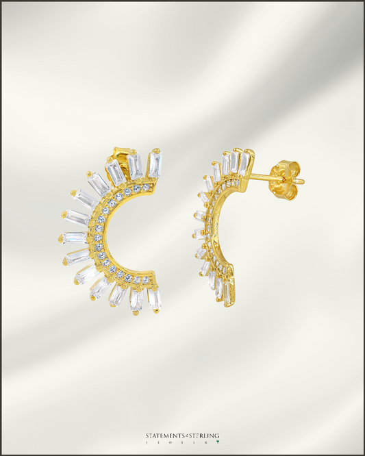 Sterling Silver and Cubic Zirconia Sunshine Earrings in Gold Vermeil