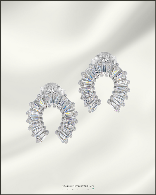Sterling Silver and Cubic Zirconia Horseshoe Earrings in Rhodium