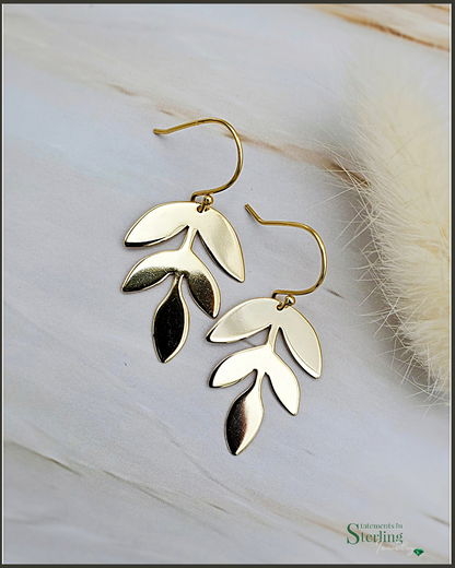 Sterling Silver Leaf Earrings in Gold
