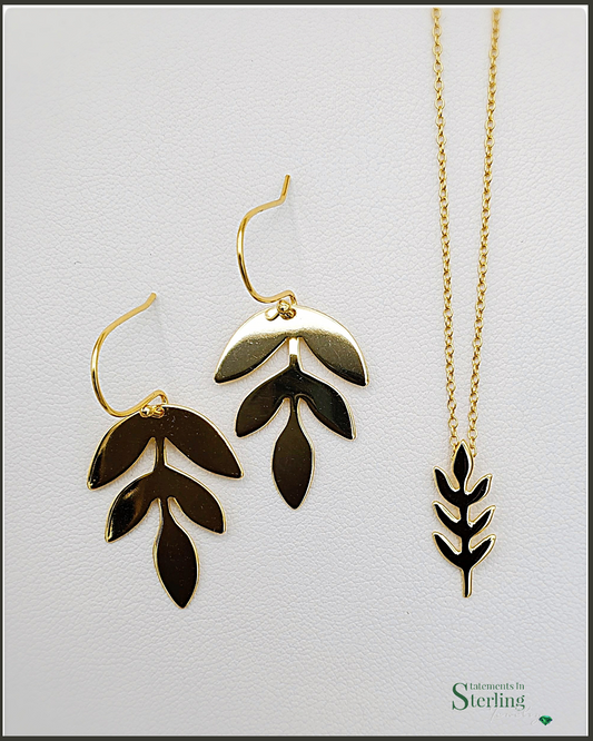 Sterling Silver Leaf Earrings in Gold