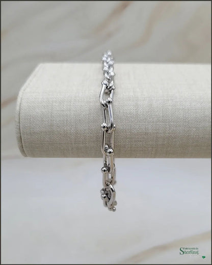 Solid Sterling Silver U Link Hardware Bracelet in Rhodium