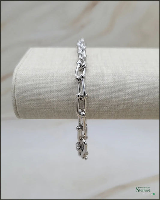 Solid Sterling Silver U Link Hardware Bracelet in Rhodium