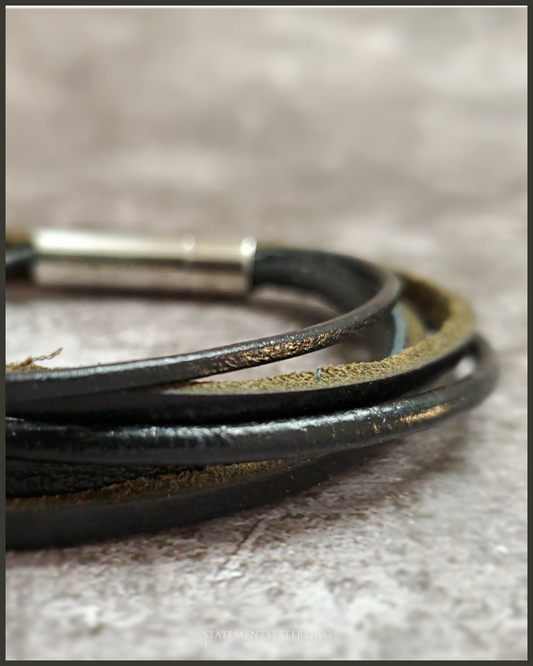 Rimanchik XYZ Leather and Stainless Steel Bracelet in Black Leather