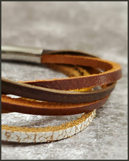 Rimanchik XYZ Leather and Stainless Steel Bracelet in Brown Leather