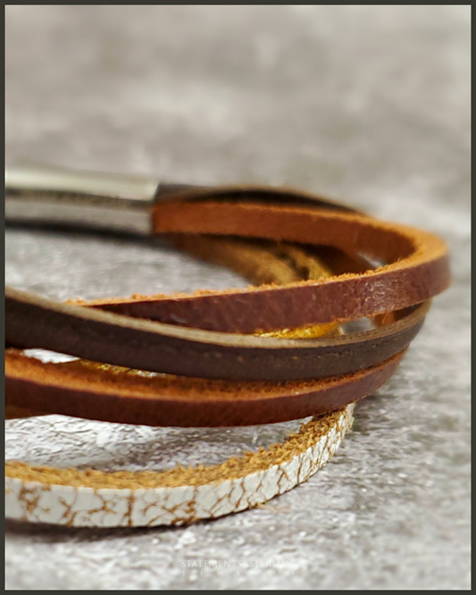 Rimanchik XYZ Leather and Stainless Steel Bracelet in Brown Leather
