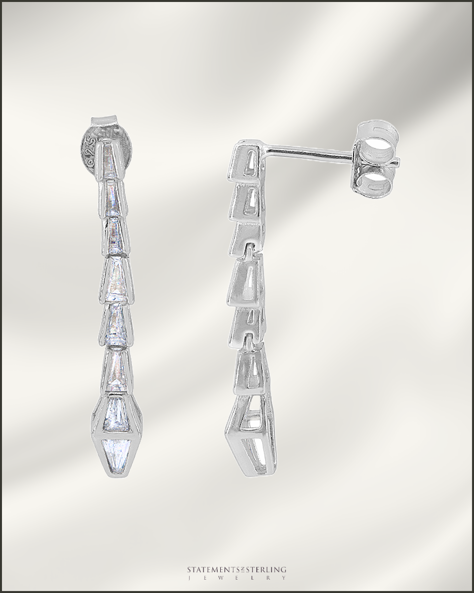 Sterling Silver and Cubic Zirconia Serpent Earrings in Rhodium
