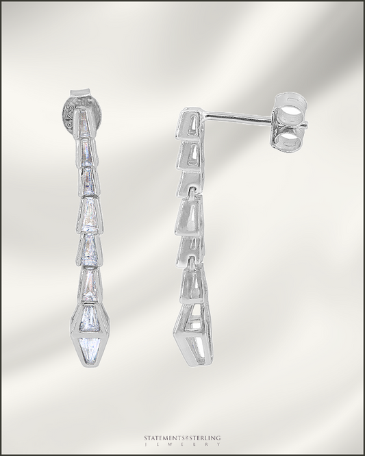 Sterling Silver and Cubic Zirconia Serpent Earrings in Rhodium