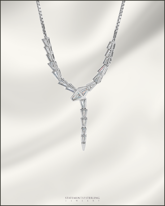 Sterling Silver and Cubic Zirconia Serpent Necklace in Rhodium
