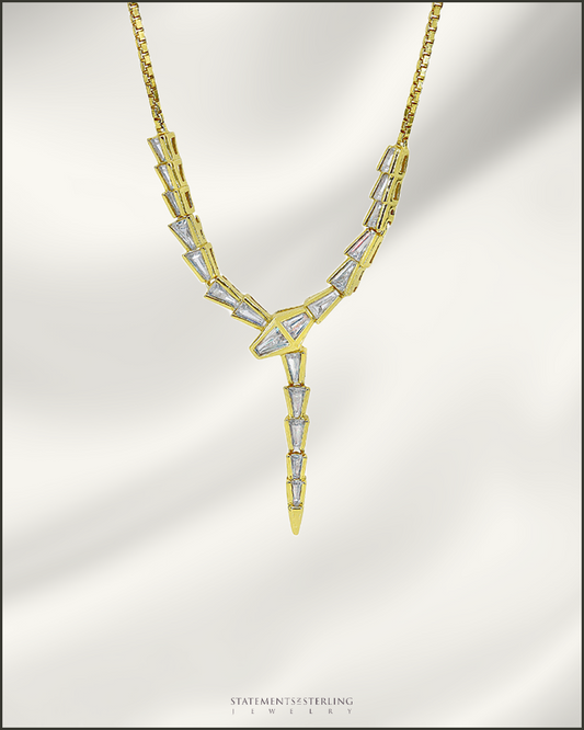 Sterling Silver and Cubic Zirconia Serpent Necklace in 14k Gold Vermeil