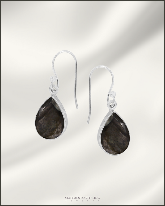 Gemstone and Sterling Silver Teardrop Earrings in Labradorite