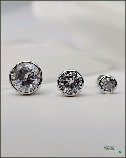 Sterling Silver Round Cubic Zirconia Stud Earrings in Silver