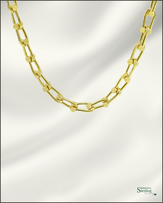 Solid Sterling Silver U Link Hardware Necklace in Gold