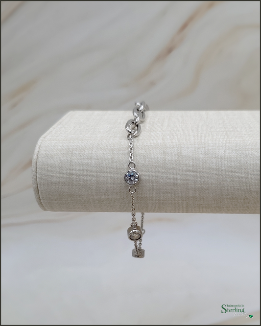 Sterling Silver Cubic Zirconia Modern Bracelet in Rhodium