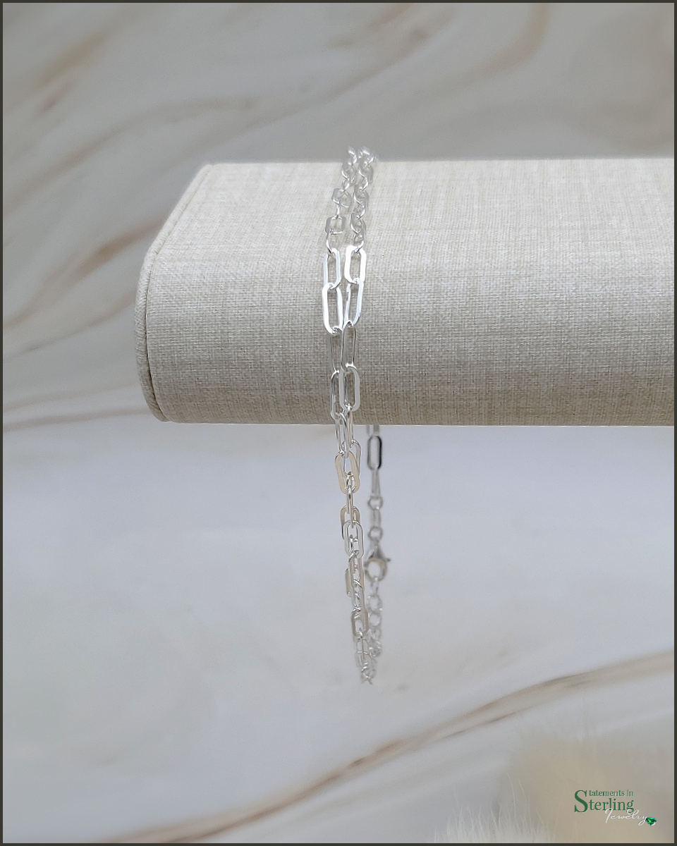 Sterling Silver Paperclip Link Double Layer Anklet
