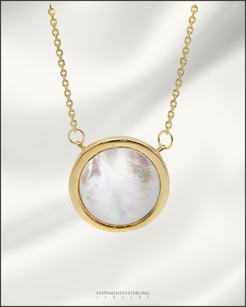 10k Gold Mother of Pearl Circle Necklace