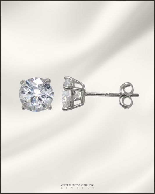 Sterling Silver Classic Cubic Zirconia Stud Earrings