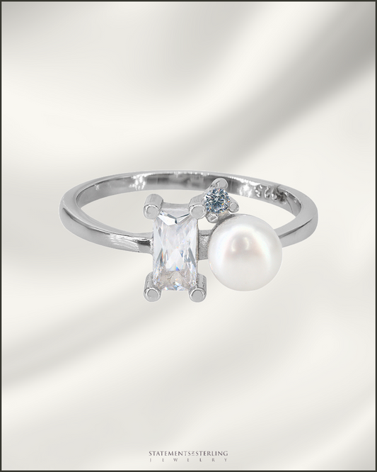 Sterling Silver Freshwater Pearl and Cubic Zirconia Ring